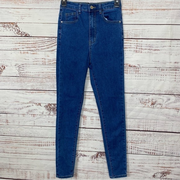 PLT pretty little Things mid blue ways high waisted 5 pocket skinny jeans NWT - Picture 1 of 7